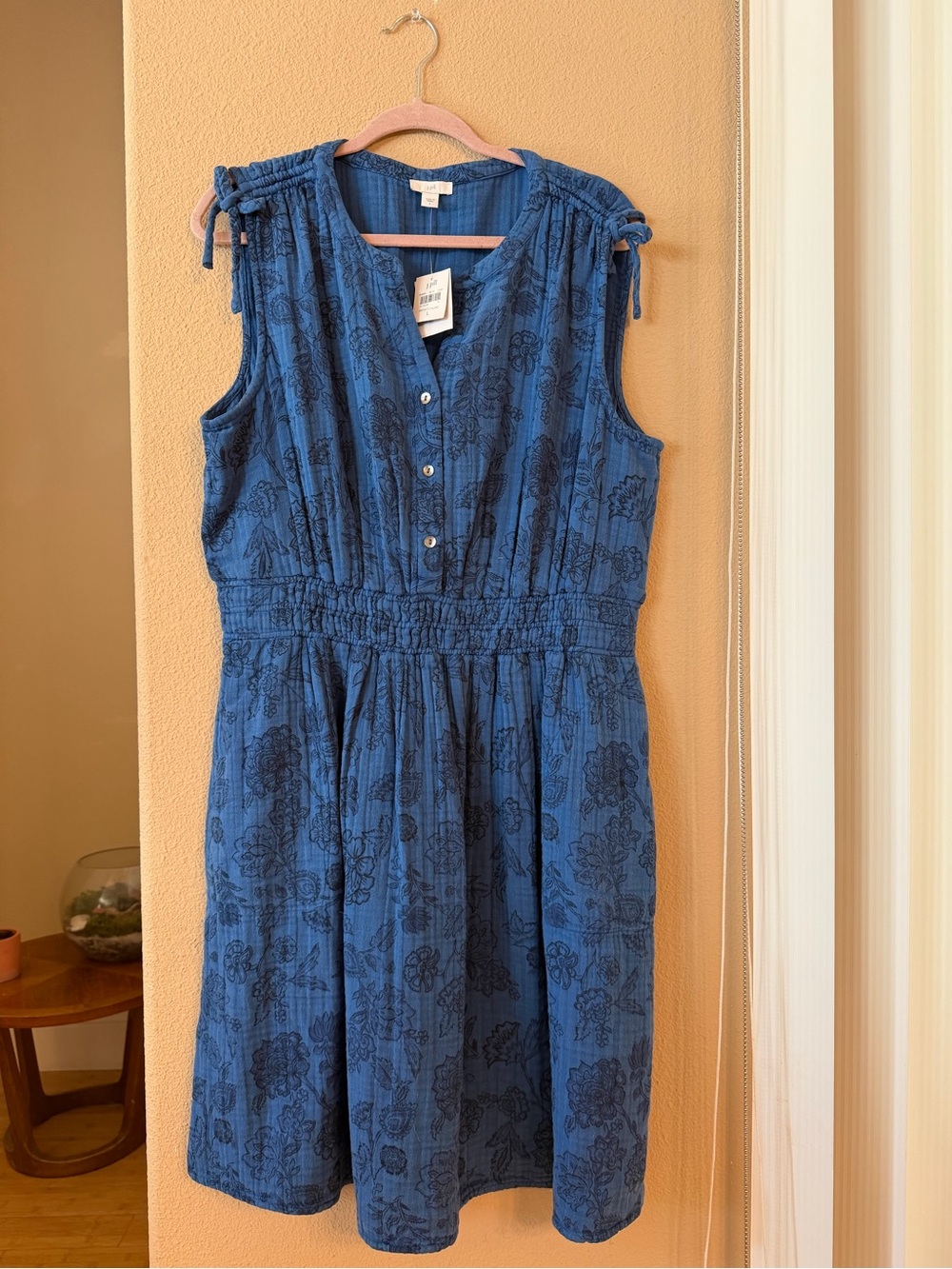J. Jill Blue Floral Sleeveless Cotton Dress - Casual Daywear